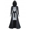 Robe à Capuche Haute Basse Longue Bicolore avec Nœud Papillon - Gris Ardoise Foncé L