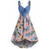 Robe Décontractée Superposée Fleur Imprimée Nouée de Grande Taille - Bleu Bleuet 3X