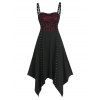 Robe à Bretelle Asymétrique Crâne Panneau en Dentelle avec Nœud Papillon - multicolor A 2XL