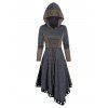 Robe à Capuche Asymétrique Bicolore à Ourlet avec Œillet - Gris Ardoise Foncé XL