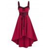 Robe Mi-Longue Haute Basse Panneau en Dentelle sans Manches à Lacets - Rouge L