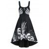 Robe Gothique à Bretelle Motif de Squelette avec Lacets - Noir 2XL