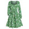 Mini Robe Ligne A Fleurie Boutonnée avec Poches - Vert clair L