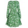 Mini Robe Ligne A Fleurie Boutonnée avec Poches - Vert clair L