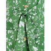 Ditsy Floral Pockets Mock Button Mini A Line Dress - LIGHT GREEN XL
