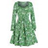 Ditsy Floral Pockets Mock Button Mini A Line Dress - LIGHT GREEN 3XL