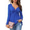 Ruched Twist Front Tunic Top - BLUE M