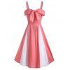 Robe Mi-Mollet à Bretelle en Couleur Contrastée avec Nœud Papillon - multicolor A 2XL