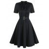 Robe Mini Evasée Ceinturée à Lacets en Avant - Noir L