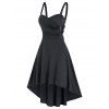 Robe Haute Basse Chinée Bouclée Détaillée sans Manches - Gris Ardoise Foncé M
