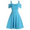 Robe à Epaule Dénudée avec Bouton - Bleu Ciel Léger 3XL