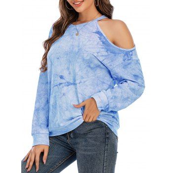 

Cold Shoulder Tie Dye T Shirt, Light blue