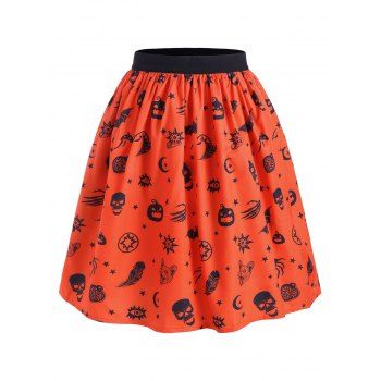 

Halloween Pumpkin Star Print Flare Skirt, Orange