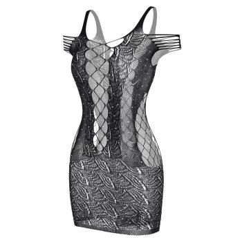 Image of Plus Size Rhinestone Fishnet Lingerie Dress