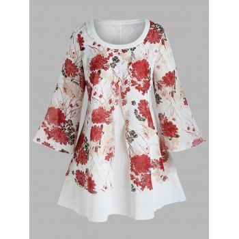 

Plus Size Flower Printed Button Layers Blouse, White