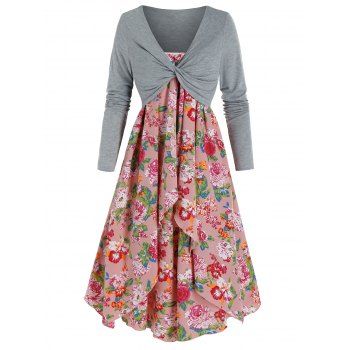 

Flower Print Cami Dress and Twist Front Cropped T-shirt, Multicolor a