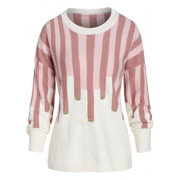 

Plus Size Drop Shoulder Stripes Sweater, Light pink