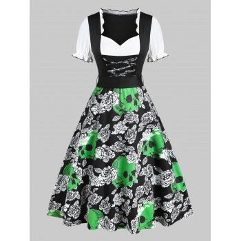 

Floral Skull Print Sweetheart Neck Mini Dirndl Dress, Multicolor a