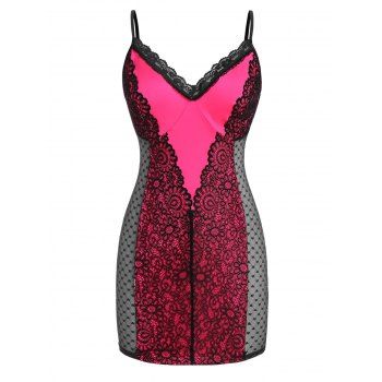 Image of Plus Size Heart Pattern Sheer Lingerie Slip Dress