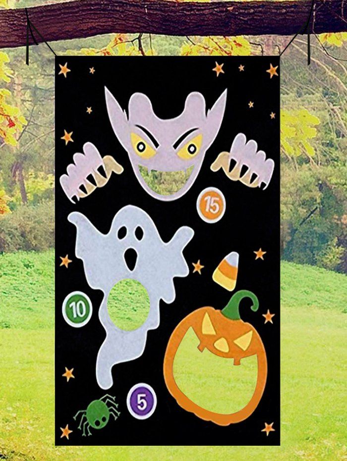 Jeu de Lancer Suspendu en Feutre Citrouille Imprimée pour Extérieur d'Halloween avec 3 Sacs - multicolor C 
