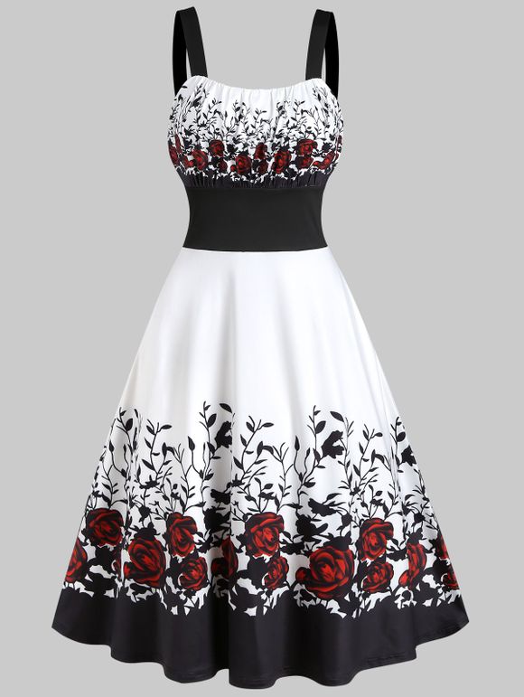 Robe Mi-Longue à Bretelle Motif de Fleur à Taille Empire - multicolor A L