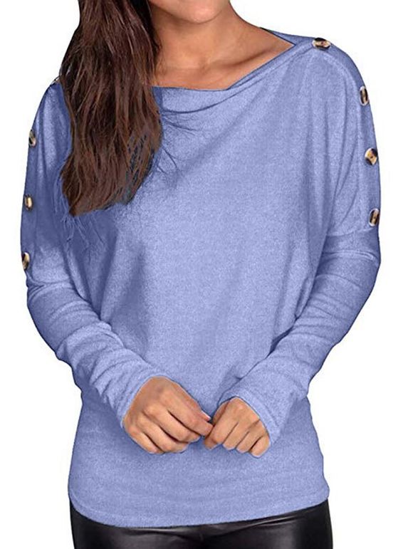 T-shirt Décontracté Boutonné à Manches Longues - Bleu clair S