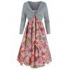 Robe à Bretelle Fleur Imprimée avec T-shirt Court Tordu en Avant - multicolor A XL