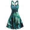 Robe Croisée Arbre et Galaxie Imprimés à Lacets au Dos - Vert Clair de Mer XL