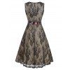 Flower Leaf Lace Overlay A Line Vintage Dress Lace Up Sleeveless Party Dress - multicolor A M