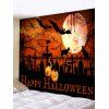 Tapisserie Murale Lune Citrouille et Chauve-Souris Imprimés pour Halloween - Chocolat W91 X L71 INCH