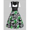 Robe Courte à Imprimé Floral Crâne à Encolure en Coeur - multicolor A 2XL
