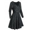 Robe Croisée Chinée Imprimée à Lacets à Col V à Manches Longues - Noir M