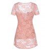 Floral Lace Sheer Lace Up Curved Hem See Through Top - PIG PINK L