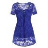 Haut Fleur en Dentelle Transparente à Ourlet Courbe à Lacets - Bleu Cobalt M