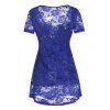 Floral Lace Sheer Lace Up Curved Hem See Through Top - COBALT BLUE L