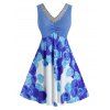 Robe Ligne A Fleurie au Poitrine de Grande Taille à Paillettes - Bleu Ciel L