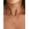 Collier Superposé Lune Etoile à Chaîne avec Strass - d'or 