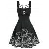 Robe d'Halloween Evasée à Imprimé Toile d'Araignée sans Manches - Noir 2XL