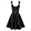 Robe Ceinturée sans Manches avec Œillet en Faux Cuir - Noir M