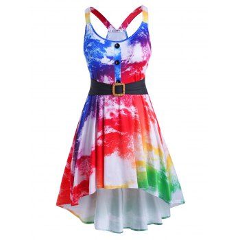 

Tie Dye Mock Buttons High Low Plus Size Dress, Multicolor