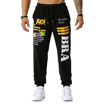 

Brazilian Flag Graphic Print Sports Pants, Black
