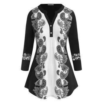 

Plus Size Paisley V Notch Lace Insert Blouse, Black
