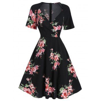 Image of Floral Print Sweetheart Neck Mini A Line Dress