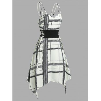 

Lace Plaid Pattern Spaghetti Straps Irregular Dress, Warm white