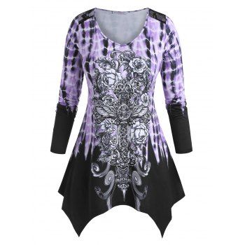 

Plus Size Handkerchief Cross Wing Tie Dye Long Sleeve Tee, Purple