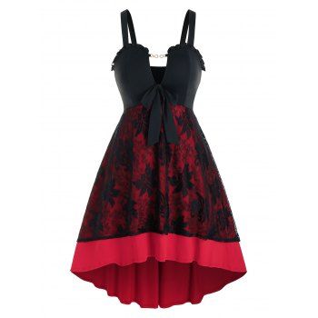 Image of Plus Size Colorblock Bowknot Floral Lace Dress