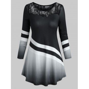 

Plus Size Lace Insert Ombre Color T Shirt, Black