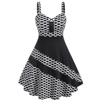 

Plus Size Criss-cross Bicolor Patchwork Dress, Black