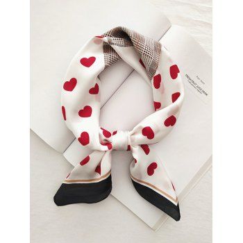 Heart Plaid Houndstooth Printed Satin Square Scarf
