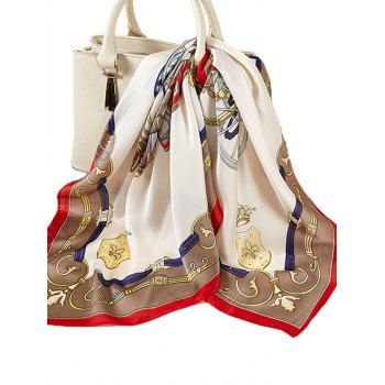 

Printed Colorblock Satin Square Scarf, Red
